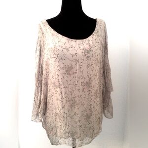 PIAZZA ROMA Elegant Beige Pastel Floral Silk Blouse Top S-M